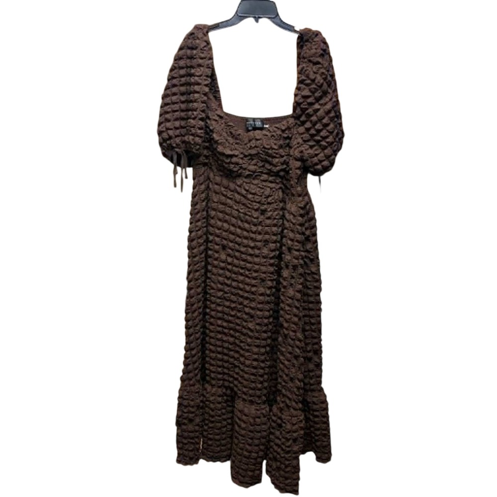 Endless Rose Popcorn Textured Midi Dress Womens L Brown Puff Sleeve